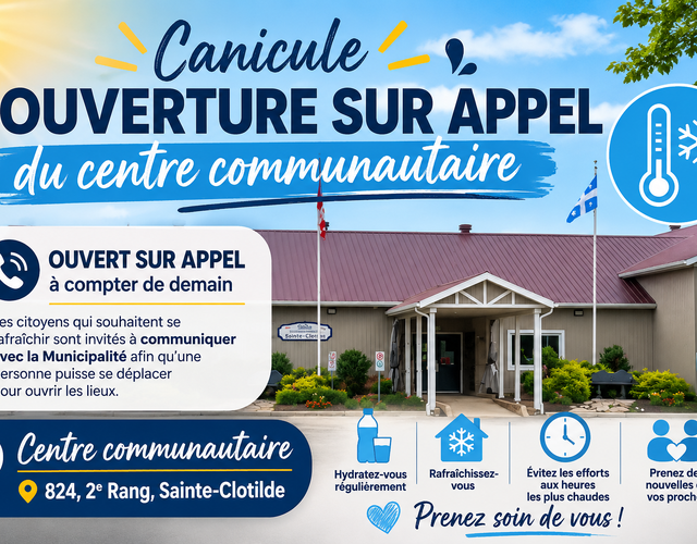CANICULE - Ouverture du centre communautaire sur appel